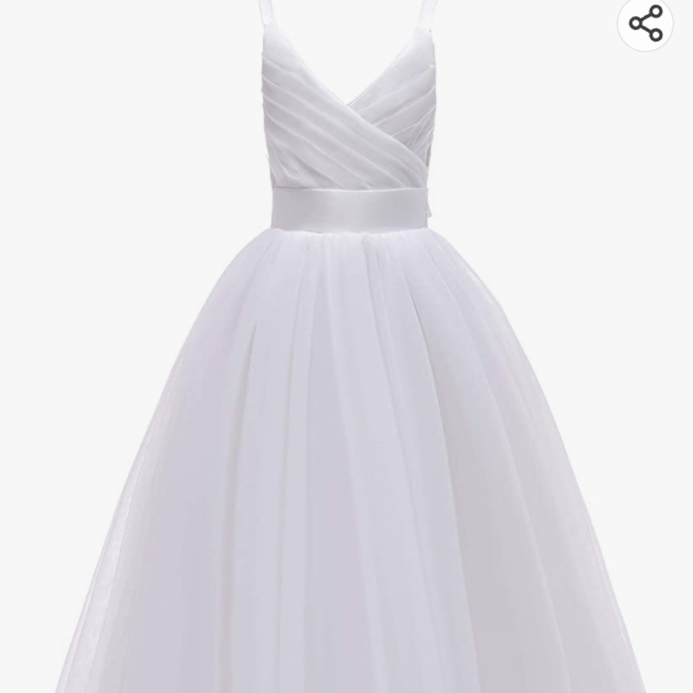 Glamulice Flower Girls Lace Bridesmaid Dress Long A Line Dress-Size 14-WHITE
